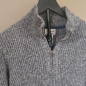 L.L. Bean Men's Black and White Zip-Up Sweater Organic Cotton